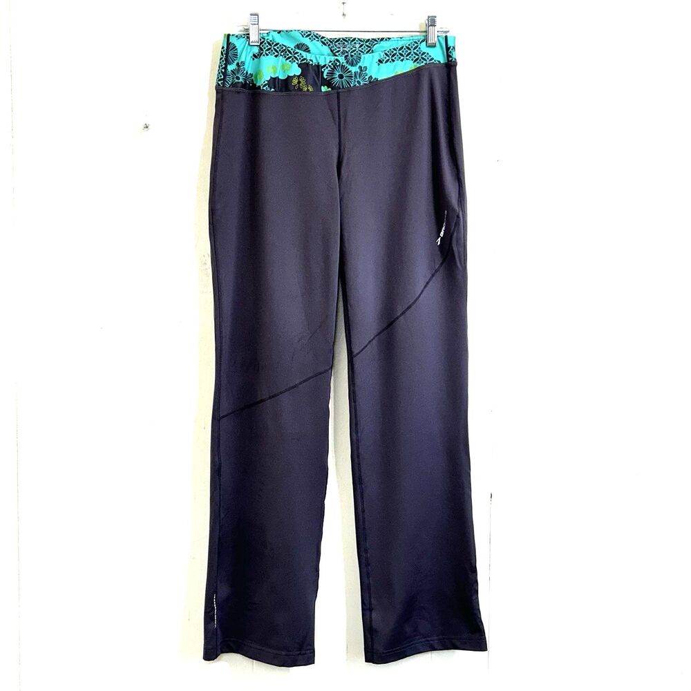 Brooks Women's Gray Aqua Floral Leggings Size Medium Yoga Activewear Pants
